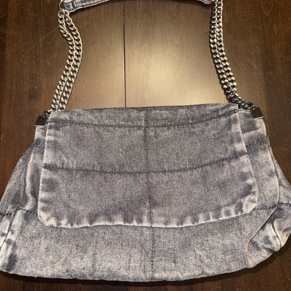 Zara Black Denim Shoulder Bag with Gunmetal Chain- size XL